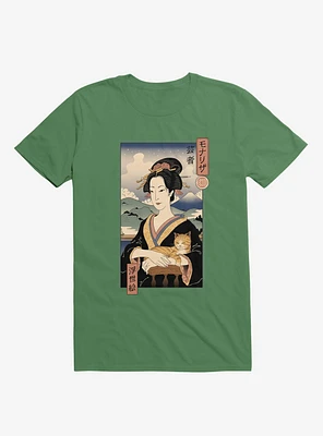 Geisha Cat Lisa Ukiyo-e Kelly Green T-Shirt