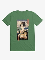 Geisha Cat Lisa Ukiyo-e Kelly Green T-Shirt