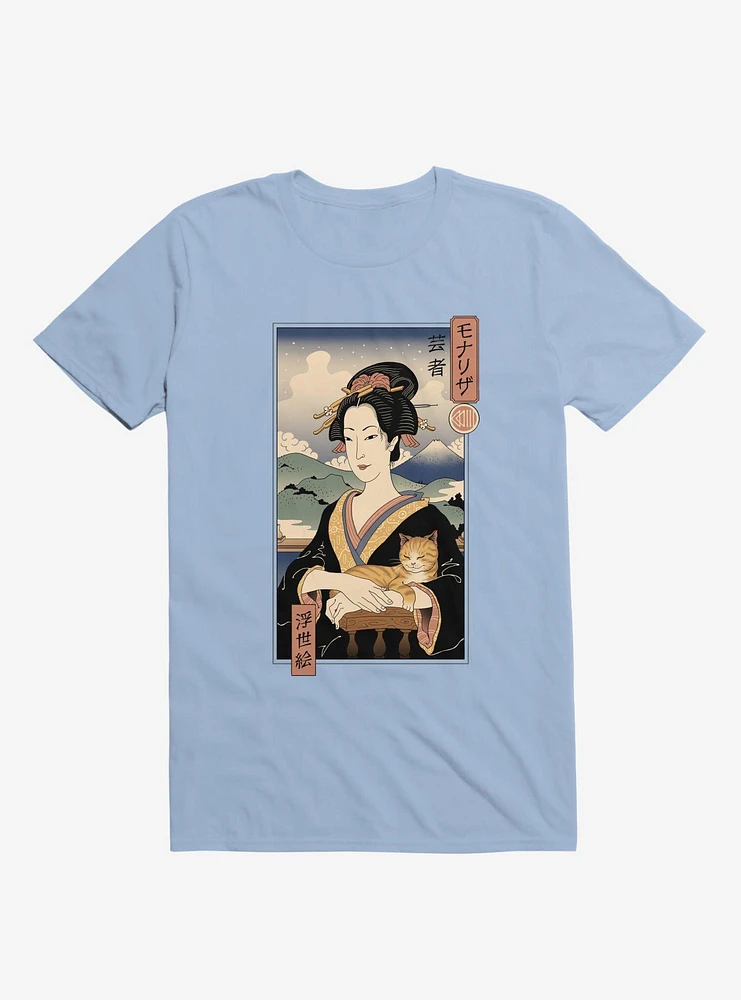 Geisha Cat Lisa Ukiyo-e Light Blue T-Shirt