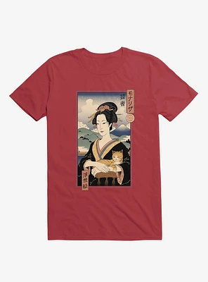 Geisha Cat Lisa Ukiyo-e Red T-Shirt