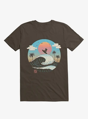 Surfing Waves Summer Vibes Brown T-Shirt