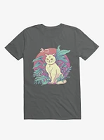 Leaves Vapor Cat Charcoal Grey T-Shirt