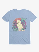 Leaves Vapor Cat Light Blue T-Shirt