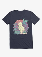 Leaves Vapor Cat Navy Blue T-Shirt