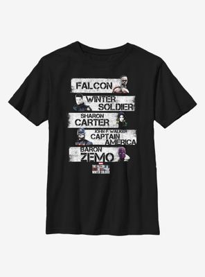 Marvel The Falcon And Winter Soldier Character Stack Youth T-Shirt