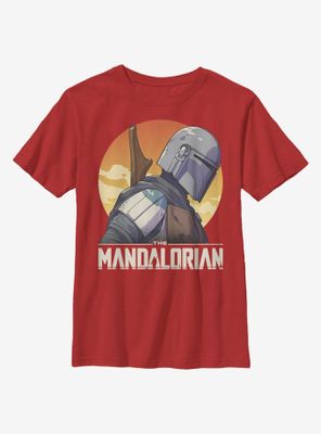 Star Wars The Mandalorian Mando Sunset Sil Youth T-Shirt