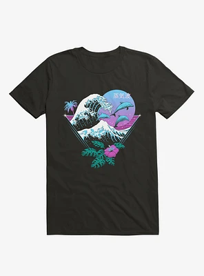 Dolphin Waves Tropical Black T-Shirt