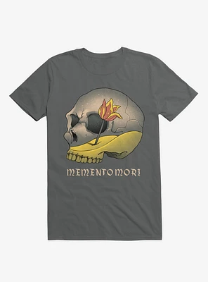 Memento Mori Flower Skull Charcoal Grey T-Shirt