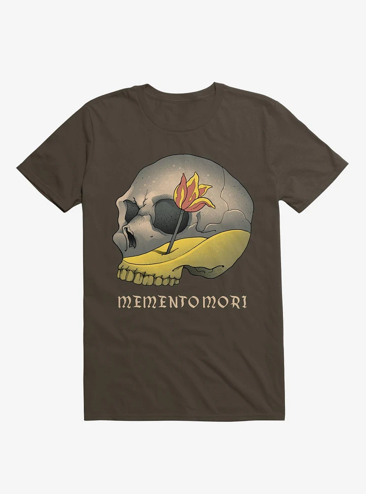 Memento Mori Flower Skull Brown T-Shirt
