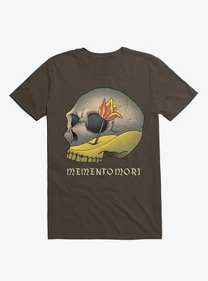 Memento Mori Flower Skull Brown T-Shirt