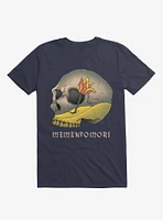 Memento Mori Flower Skull Navy Blue T-Shirt