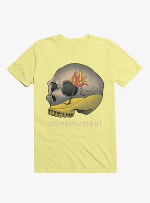 Memento Mori Flower Skull Corn Silk Yellow T-Shirt