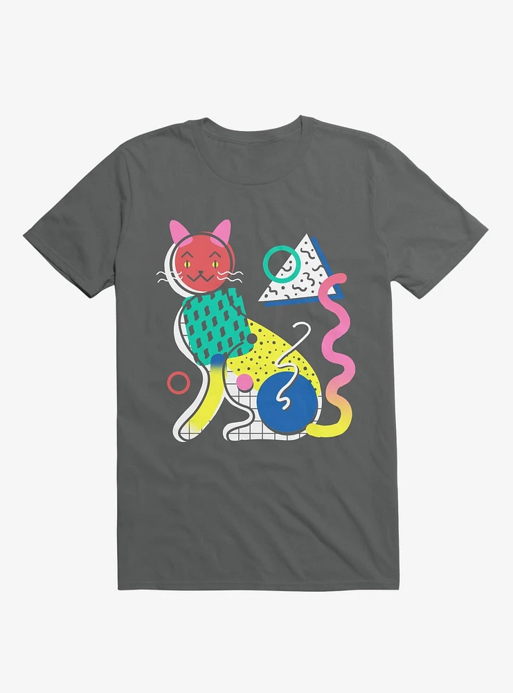 Memphis Cat Design Charcoal Grey T-Shirt