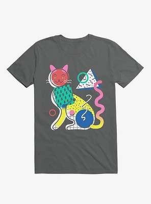 Memphis Cat Design Charcoal Grey T-Shirt