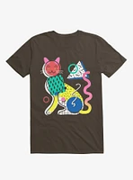Memphis Cat Design Brown T-Shirt