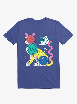Memphis Cat Design Royal Blue T-Shirt