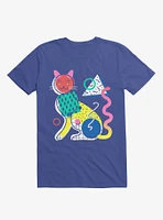 Memphis Cat Design Royal Blue T-Shirt