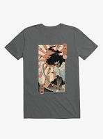 Samurai Sword Ocean Ukiyo-E Charcoal Grey T-Shirt