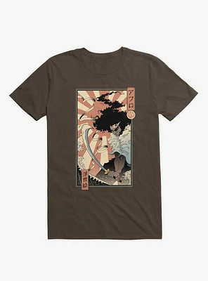 Samurai Sword Ocean Ukiyo-E Brown T-Shirt