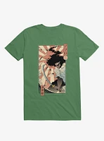 Samurai Sword Ocean Ukiyo-E Kelly Green T-Shirt