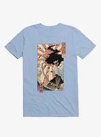 Samurai Sword Ocean Ukiyo-E Light Blue T-Shirt