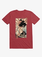 Samurai Sword Ocean Ukiyo-E Red T-Shirt