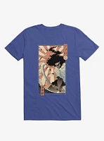 Samurai Sword Ocean Ukiyo-E Royal Blue T-Shirt