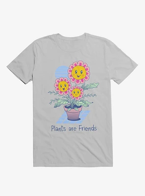 Plants Are Friends! Happy Flowers Ice Grey T-Shirt