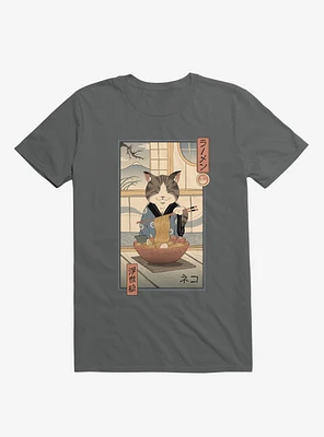 Cat Neko Ramen Ukiyo-E Charcoal Grey T-Shirt