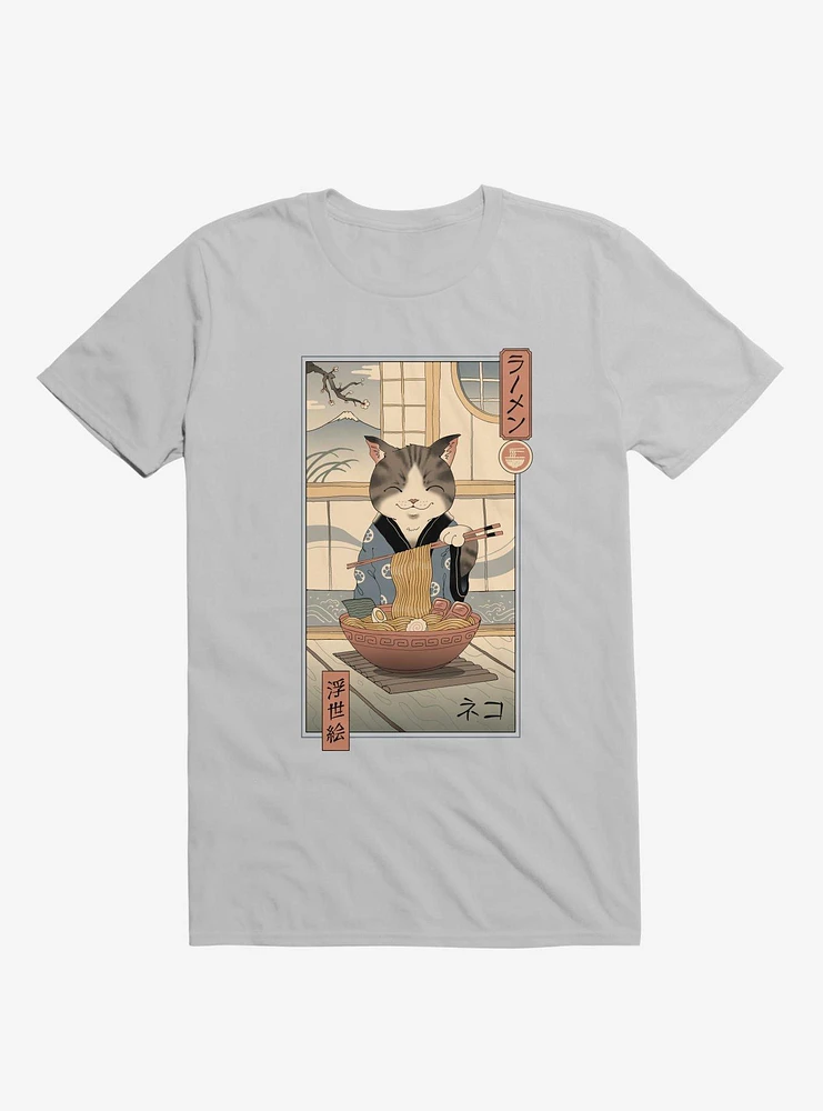 Cat Neko Ramen Ukiyo-E Ice Grey T-Shirt