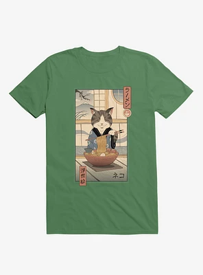 Cat Neko Ramen Ukiyo-E Kelly Green T-Shirt