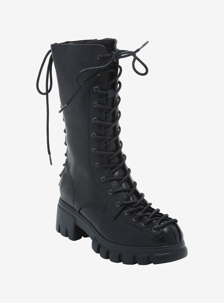 Black Corset-Style Lace-Up Combat Boots