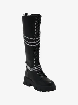Black Chains Platform Knee-High Boots