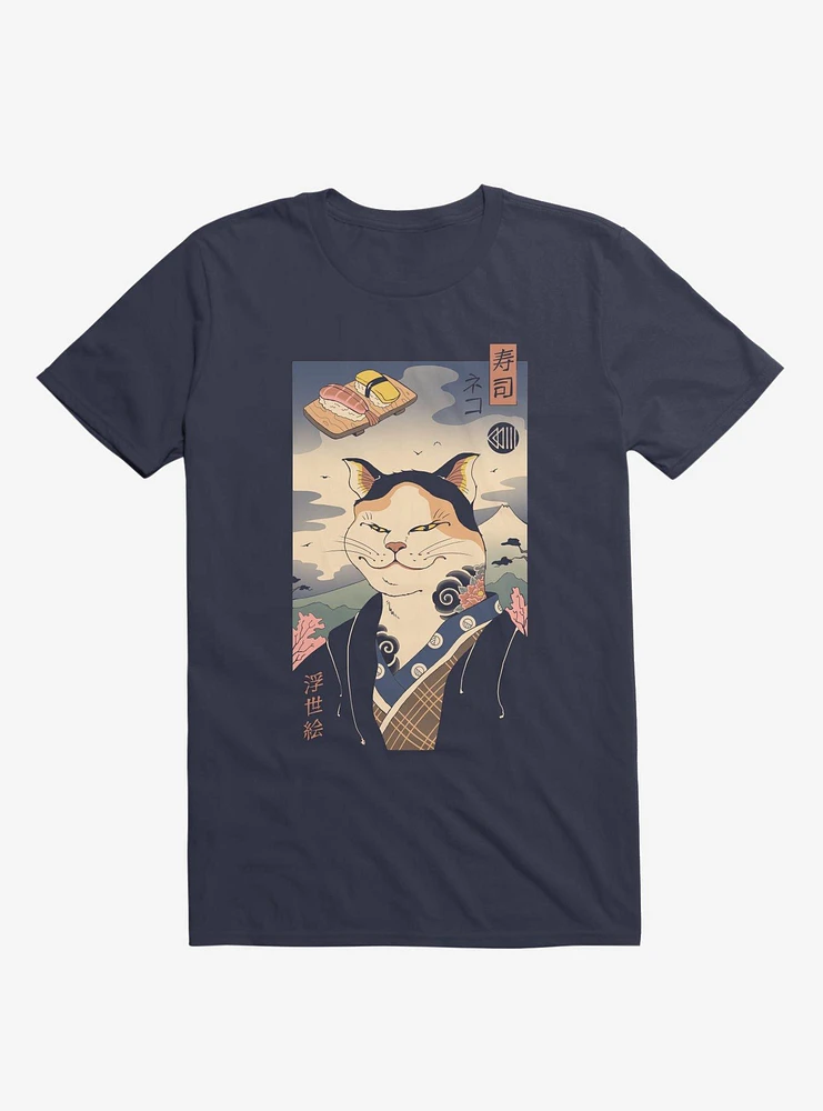 Sushi Nekoyo-E Navy Blue T-Shirt