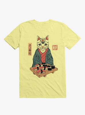 Neko Cat Sushi Bar Corn Silk Yellow T-Shirt