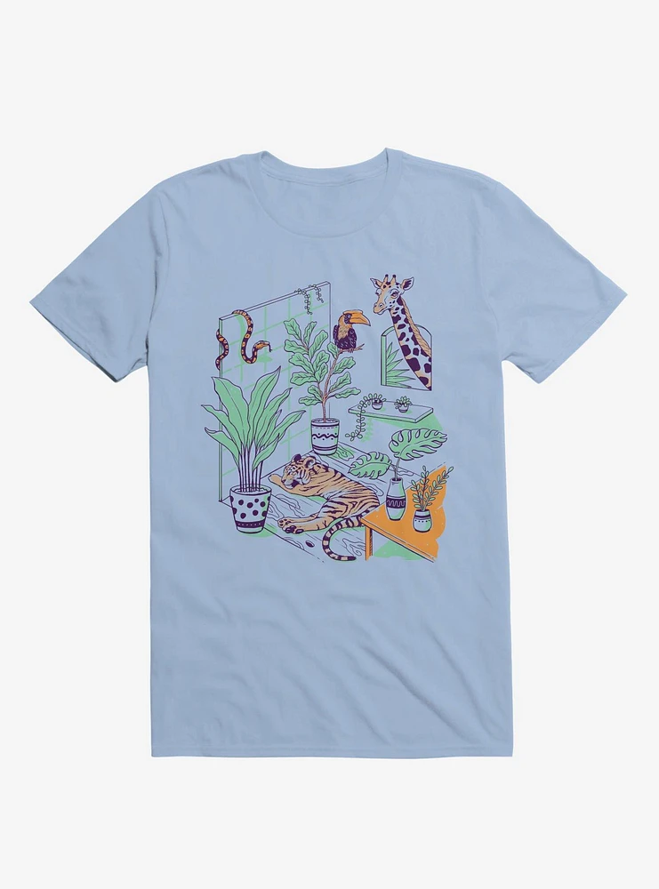 Urban Jungle Tiger Giraffe Light Blue T-Shirt