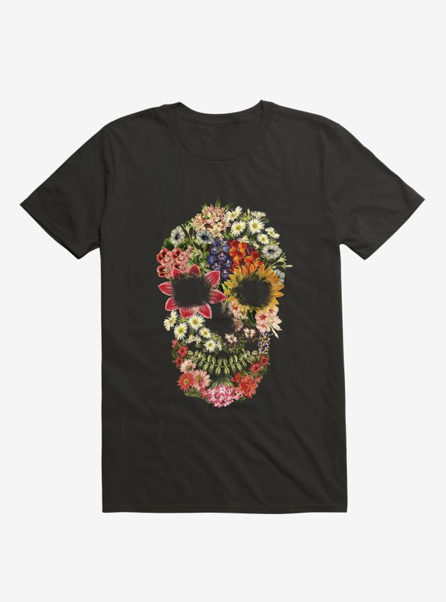 Floral Skulls Tee (Black) – Brick & Mortar