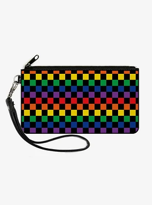 Checker Rainbow Canvas Zip Clutch Wallet