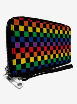 Checker Rainbow Multi Zip Around Wallet