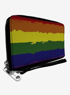 Rainbow Stripe Painted Zip Around Wallet