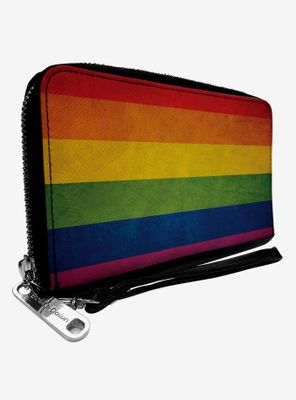 Weathered Rainbow Pride Flag Zip Around Wallet