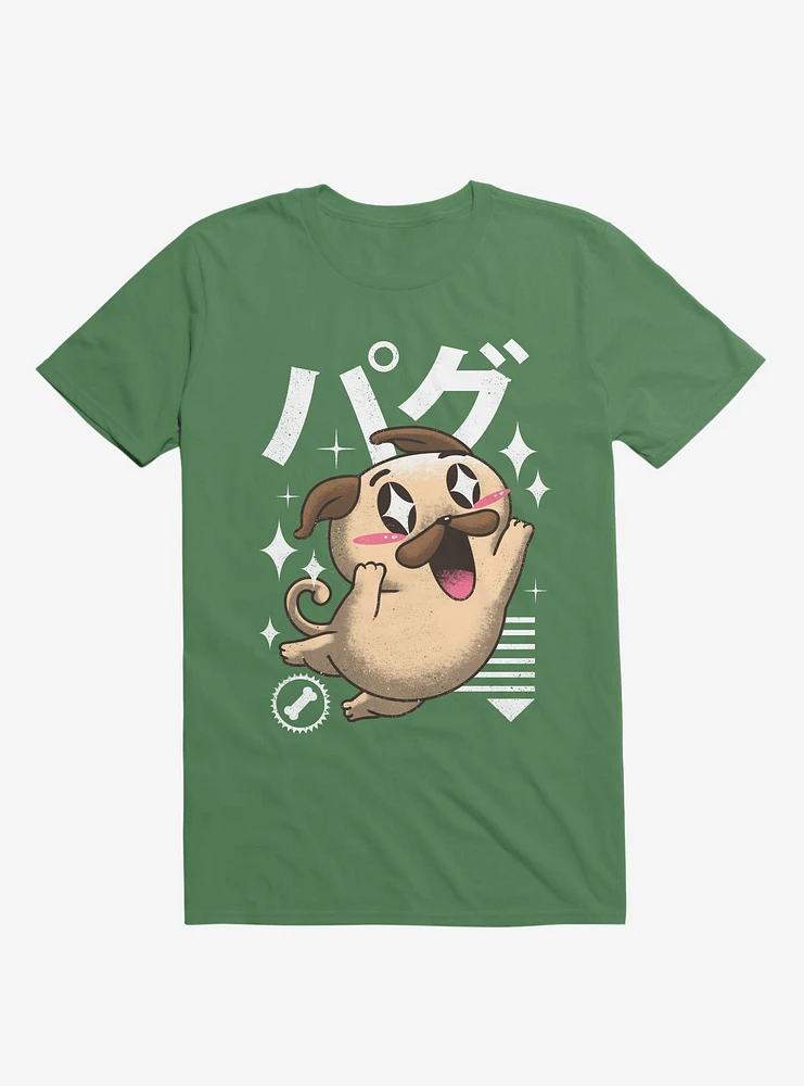 Kawaii Pug Kelly Green T-Shirt