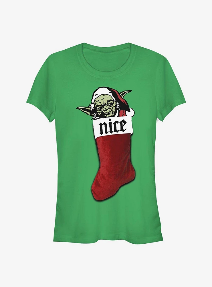 Star Wars Christmas Stocking Nice Yoda Girls T-Shirt