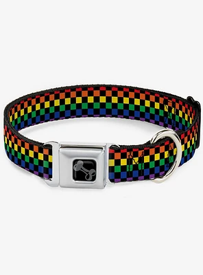 Rainbow Checker Seatbelt Dog Collar
