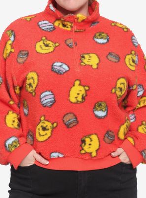 Disney Winnie The Pooh Fuzzy Half-Zipper Girls Sweater Plus