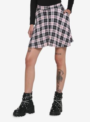 Plaid Black & Pink O-Ring Skater Skirt