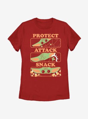 Star Wars The Mandalorian Child Protect Attack Snack Womens T-Shirt