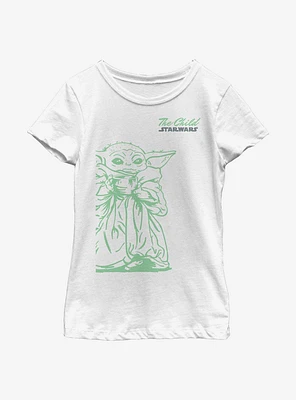 Star Wars The Mandalorian Child Sipping Sketch Youth Girls T-Shirt