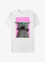 Star Wars The Mandalorian Child Pink Background T-Shirt