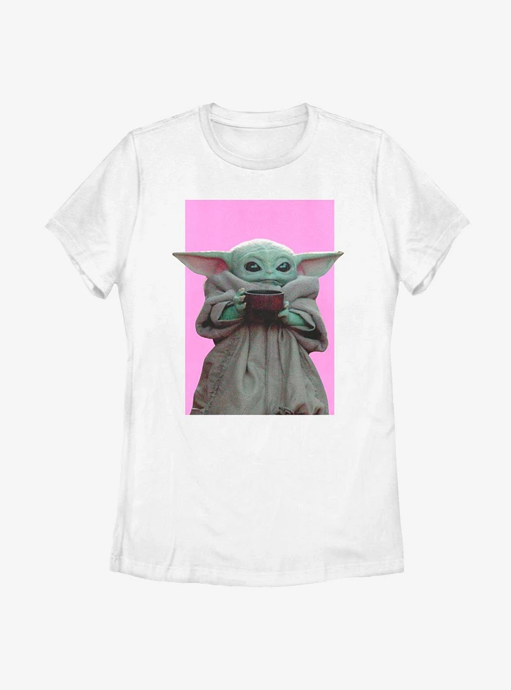 Star Wars The Mandalorian Child Pink Background Women T-Shirt